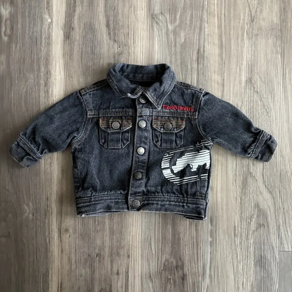 Vintage Y2K Ecko Unlimited Denim Jacket Size 9M Kids Boys Washed Black